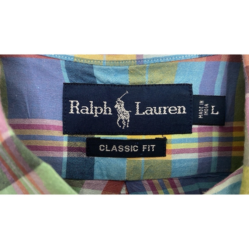 Polo Ralph Lauren Classic Fit Multicolor Plaid Men's Large Short‎ Sleeve Shirt - Picture 6 of 8